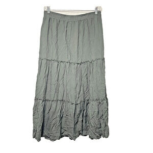 Afibi Maxi Skirt Cotton Pleated Solid Green Comfortable Lightweight Sz XXL